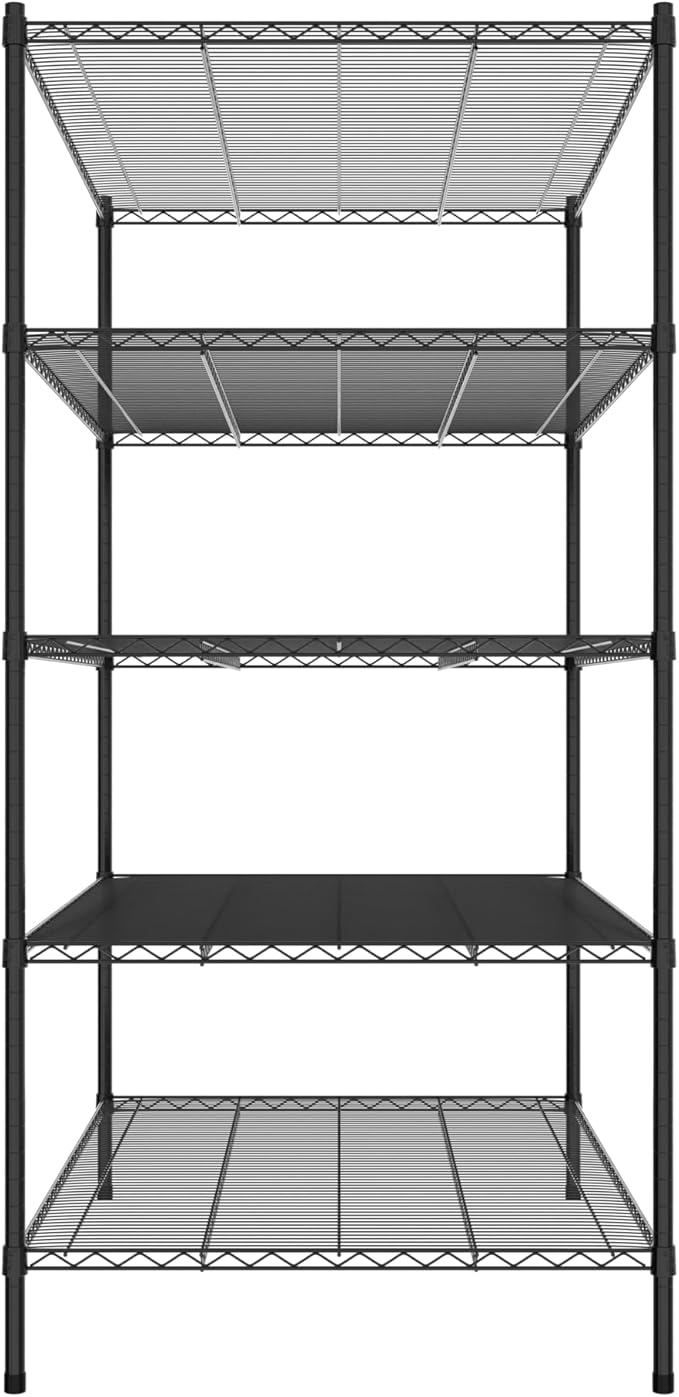 Commercial NSF Listed Black Epoxy Stationary Wire Shelving Kit 36" x 54" x 74", with 5 Shelves Perfect for Warehouse, Walk-in Refrigerator, Freezer, Grocery Store, Restaurant, Dishroom