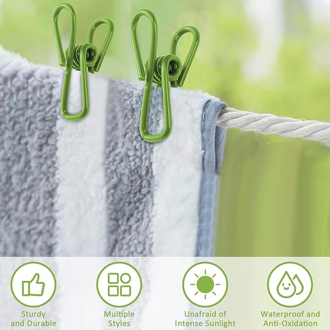 Multipurpose Metal Bag Clips - 2 Inch Colorful Sealer for Sealing Food, Paper Holder, Clothesline Clip for Laundry Hanging, Kitchen Bags (Grass Green, 24PCS)