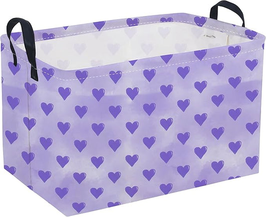 Sanjiaofeng Rectangular Valentine's Day Basket Love Storage Bins,Girls Storage Basket with Handles.Clothers,Books,Kid's Gifts Bins. (Purple love)