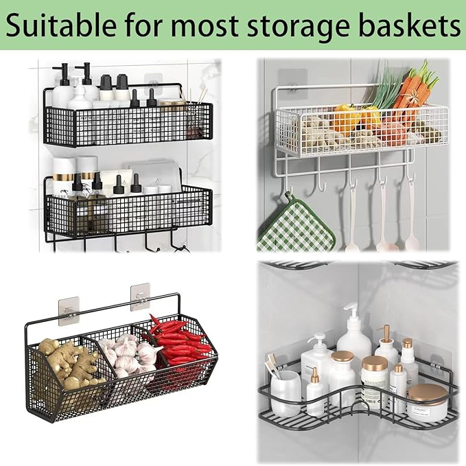 12 Pack Shower Caddy Adhesive Replacement Hooks Transparent Strong Waterproof Wall Hooks No Drilling Bathroom & Kitchen Organizers for Shelves, Soap Holders, Spice Racks(8 Double + 4 Single)