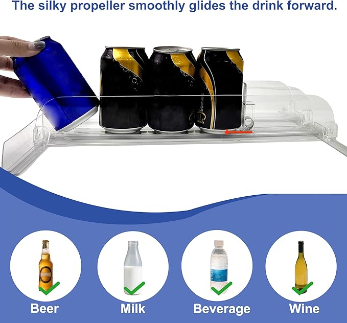 Drink Organizer for Fridge, Adjustable Acrylic Beverage Dispenser with Dividers for Cans (3Pack)