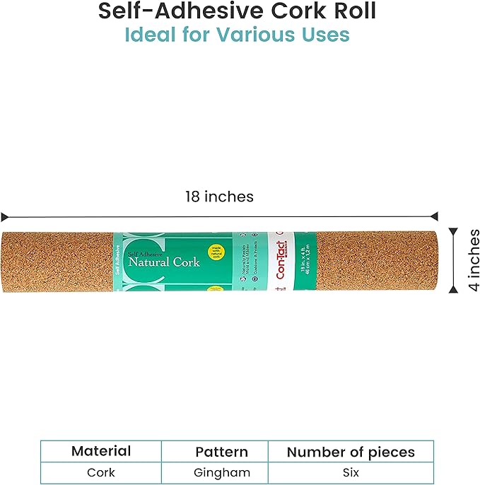 Con-Tact Brand Multi-Purpose Cork Shelf Liner, 18" x 4', Brown, Pack of 6