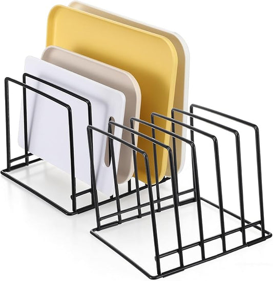 2 Pack 5-Slot Baking Sheet Organizer Rack, Heavy Duty Steel Cutting Board Holder With Rust-Resistant Coating and 8 PCS Anti-Slip Feet, For Kitchen Cabinet Or Countertop Storage, 7.87x7.48x6.38 Inch