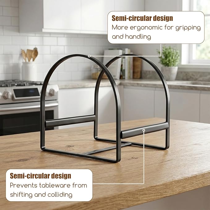 4 Pack Kitchen Plate Holder Organizer, 2 Large 2 Small Black Metal Upright Dish Drying Racks for Cabinet Kitchen Storage Cabinet Organizer Plates Pots and Pans
