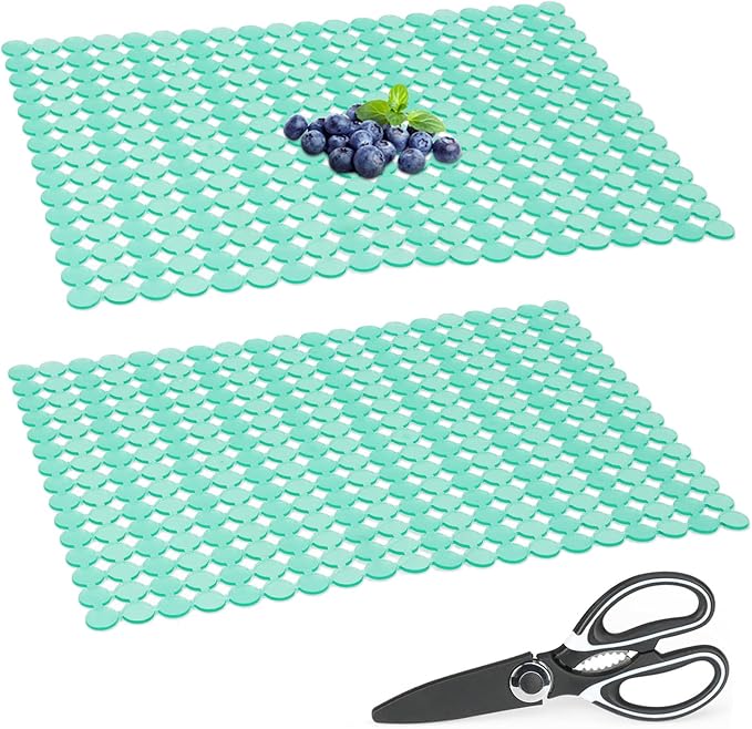 Kitchen Sink Mat,2 Pack Sink Protectors for Kitchen Sink,Sink Mats with Scissors for Stainless Steel/Ceramic Sinks, Fast Draining,Easy to Clean,Diy Cut,15.7 X 11.8 Inch(Light Green)