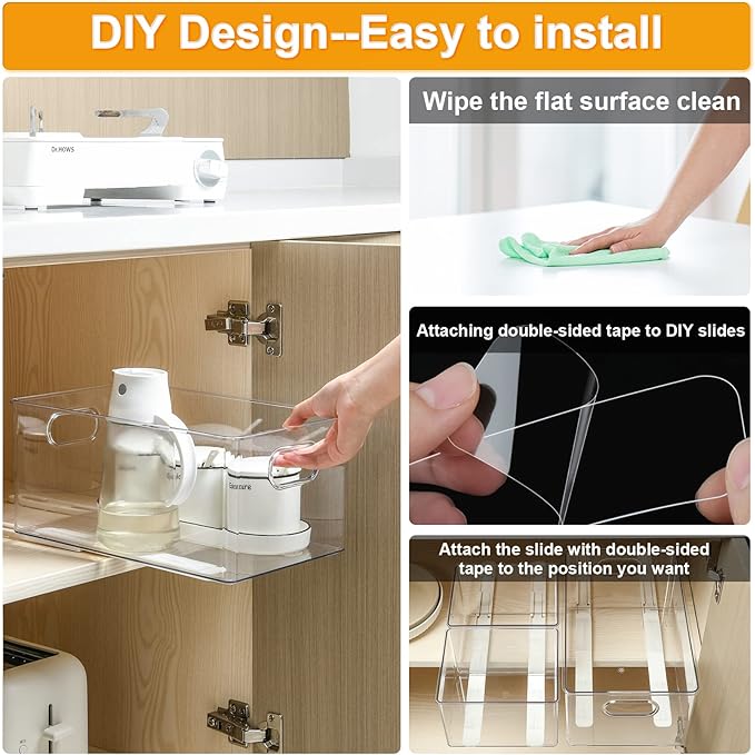 8 PCS Pull Out Rail for Baskets or Bins.Storage and Organization Accessories for Cabinet,Shelves.DIY Drawer Organizers Slides