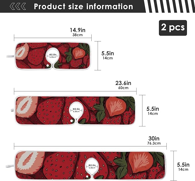 2 PCS Kitchen Sink Splash Guard 14.9 Inch Faucet Mat for Kitchen Sink Bathroom Sink Faucet Absorbing Drip Drain Mat Pad Microfiber Soft Washable Pink and Red Strawberry Flowers