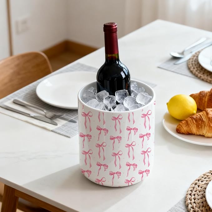 Pink Bow Ceramic Utensil Holder ,Countertop Ceramic Utensil Holder,Large Cooking Utensil Crocks for Kitchen Counter Decor, Vase for Kitchen Utensils, H6.3 xD4.7(Bow)
