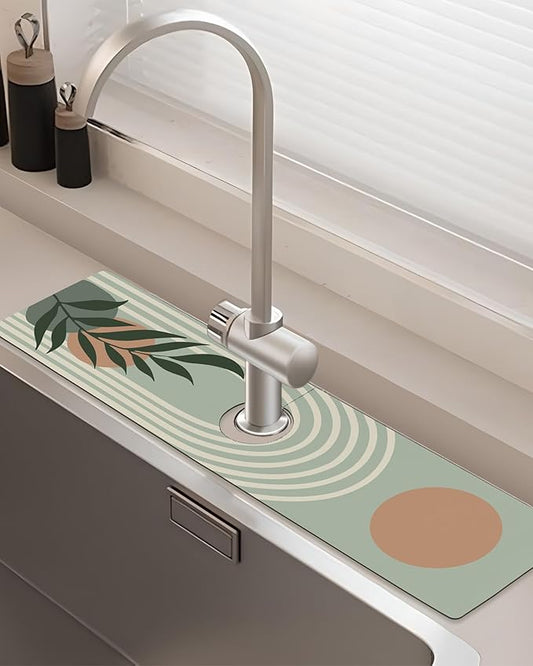 Patterned Sink Faucet Mat Kitchen Splash Guard Super Absorbent Drying Mat, Non-Slip Drain Pad for Kitchen Counter or Bathroom-24x5.5in