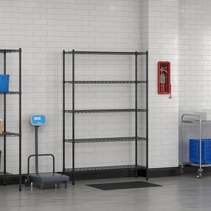 Commercial NSF Listed Black Epoxy Stationary Wire Shelving Kit 14" x 48" x 74", with 5 Shelves Perfect for Warehouse, Walk-in Refrigerator, Freezer, Grocery Store, Restaurant, Dishroom