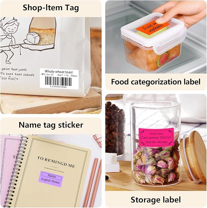 PALAIBEIQI 1x2 Inch Thermal Labels,500PCS Rectangle Stickers,Waterproof Removable Blank Stickers for Address,Jars,Freezer Containers & Pantry Organization,Fluorescent Pink