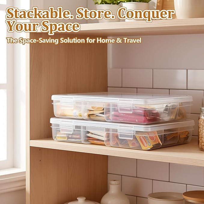Drink Packet Organizer – Stackable Clear Acrylic Water Flavor Packet Organization with Removable Dividers & Secure Lid for Kitchen, Countertop, Pantry