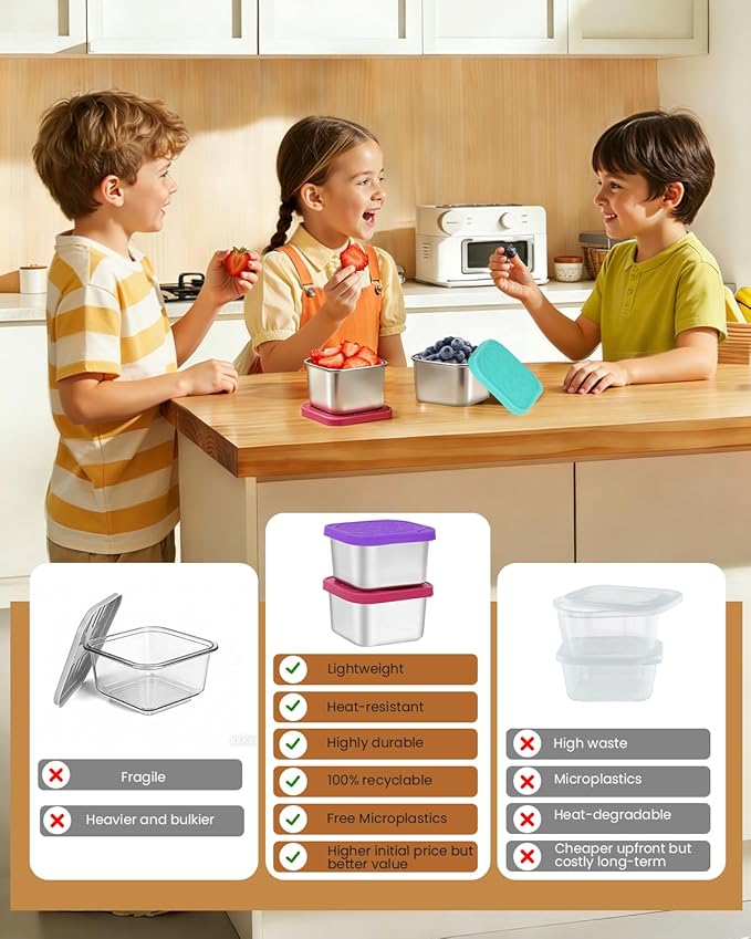12Pack Stainless Steel Snack Containers with Lids, Small 6oz & 2oz Leak Proof Metal Food Storage Containers, Bento Box Meal prep Containers, Easy Open Stackable Lunch Box for Adults LIttle One