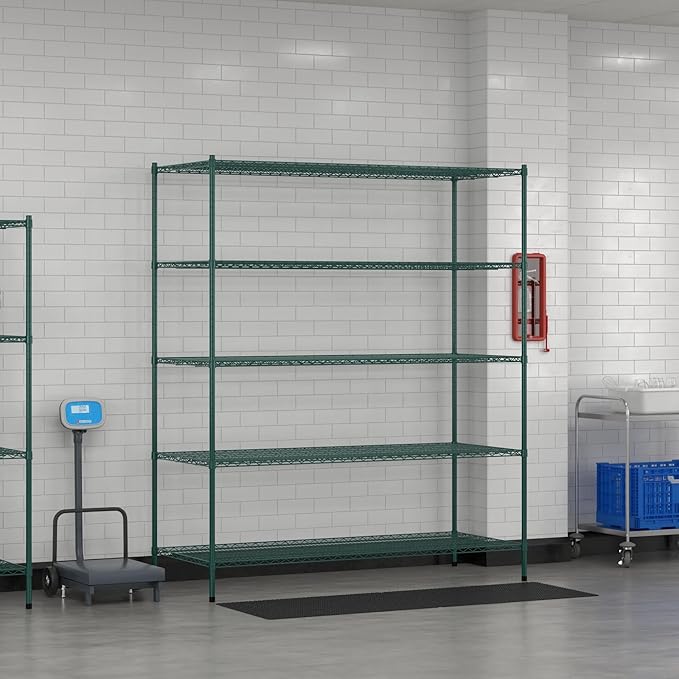 Commercial NSF Listed Green Epoxy Stationary Wire Shelving Kit 30" x 72" x 86", with 5 Shelves Perfect for Warehouse, Walk-in Refrigerator, Freezer, Grocery Store, Restaurant, Dishroom