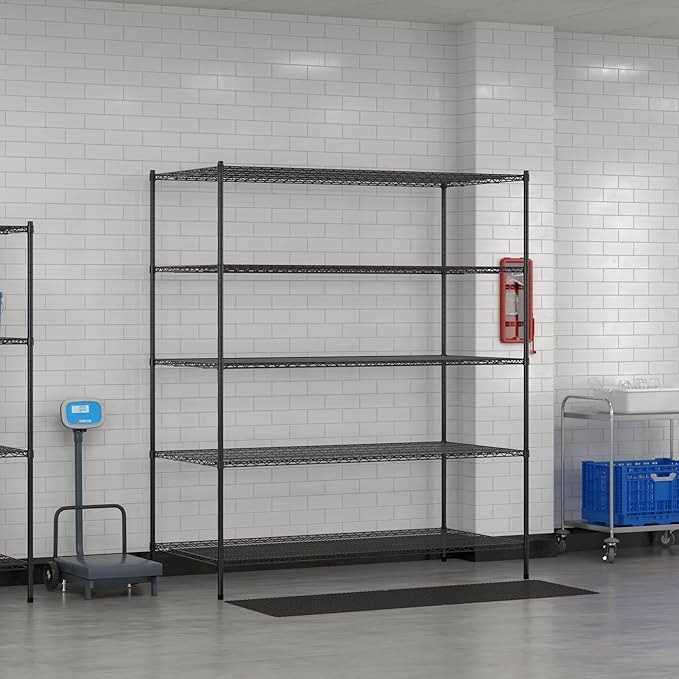 Commercial NSF Listed Black Epoxy Stationary Wire Shelving Kit 36" x 72" x 86", with 5 Shelves Perfect for Warehouse, Walk-in Refrigerator, Freezer, Grocery Store, Restaurant, Dishroom