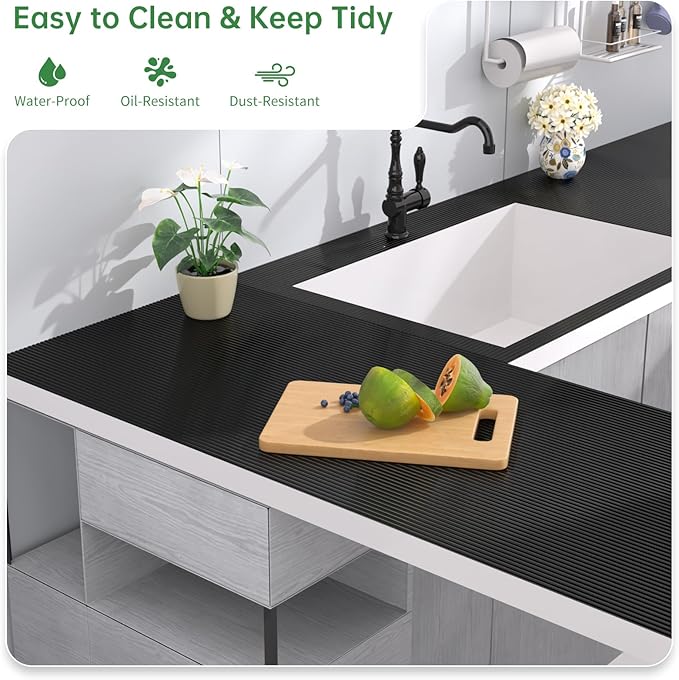 Shelf and Drawer Liner for Kitchen Cabinet, Non-Adhesive 18in x 120in Waterproof Durable Thickened EVA Material Easy-to-Cut Contact Paper Non Slip Mat for Refrigerator, Cupboard, Dresser