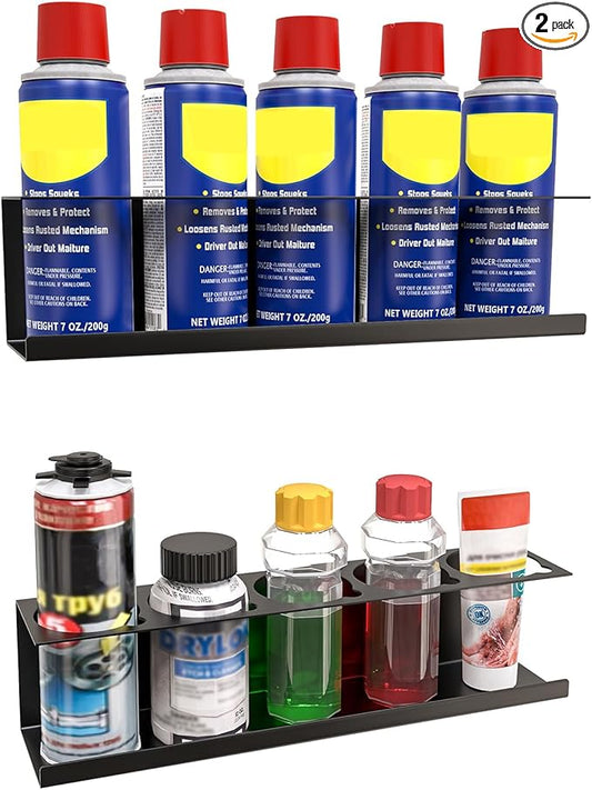 2 Pack Wall-Mounted Aerosol Spray Can Holder Storage Rack, Heavy-Duty Paint Bottle Organizer With 10 Holes, Black Spray Steel Rack for Garage, Shop, Home or Tool Trailer