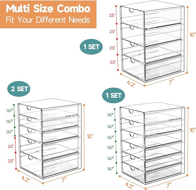 Makeup Drawer Storage Organizer with 20 Drawers, 4 Set Acrylic Office Desk Organization and Storage, Dustproof Drawer Organizer for Makeup, Office, Countertop, Jewelry, Pen, Desktop, Bathroom, Bedroom