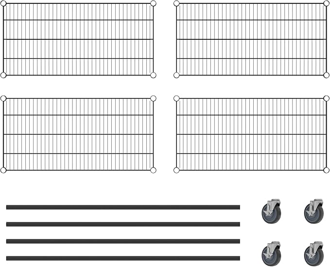 Commercial NSF Listed Black Epoxy Mobile Wire Shelving Kit 18" x 36" x 60", with 4 Shelves Perfect for Warehouse, Walk-in Refrigerator, Freezer, Grocery Store, Restaurant, Dishroom