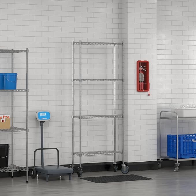 Commercial NSF Listed Chrome Mobile Wire Shelving Kit 12" x 30" x 80", with 4 Shelves Perfect for Warehouse, Walk-in Refrigerator, Freezer, Grocery Store, Restaurant, Dishroom