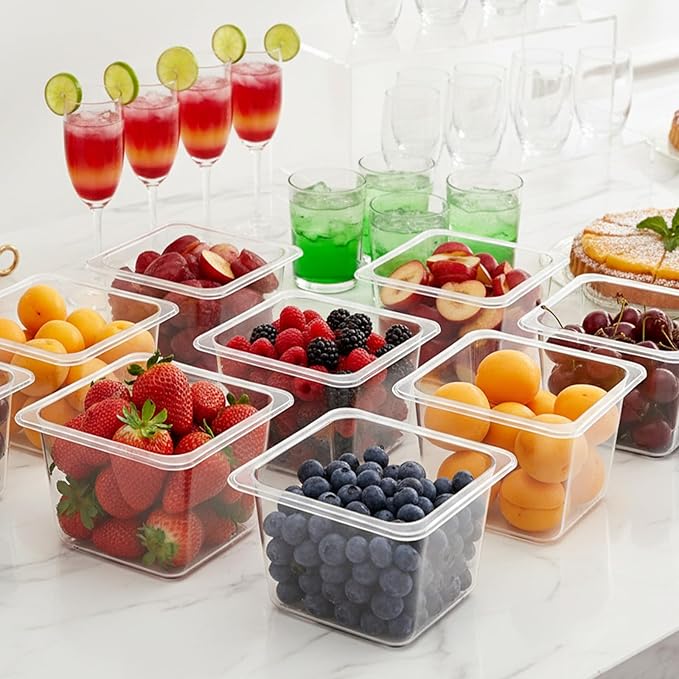 Plastic Food Pan with Lids 1/6 Size Stackable Food Containers with Capacity Indicator Restaurant Commercial Hotel Pans for Prep Tables, Salad Bar and Home Kitchen(6 PCS, 6'' Deep)