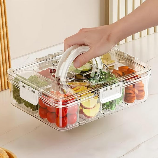 Snackle Box Container, 12.6 * 9.65 * 3.54” with 8 Independent compartments with Lids for lunch/Snack/Fruit/Veggie Storage, Organizers for Pantry/Refrigerator/Closet/kitchen