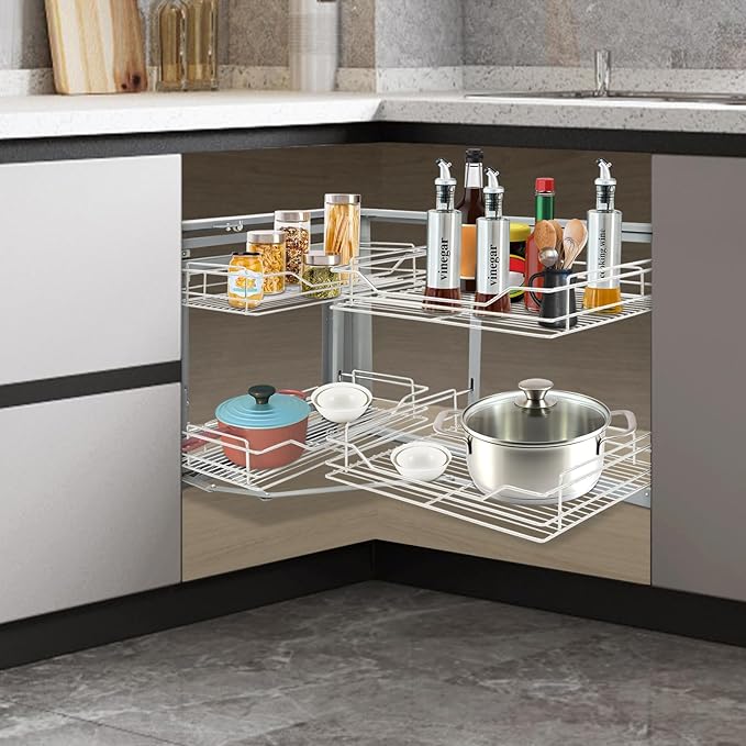 Blind Corner Cabinet Pull Out Left & Right Open, Cabinet Organizer 2 Tiers Organizer, L-Shaped Hidden Slide Out Shelves for Store Kitchen Utensils 35.24x18.11x20.67in(Pull Out Left & Right, Style2)