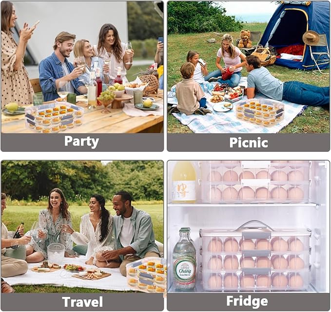 2 Layer Deviled Egg Containers with Lid, 36 Slots Deviled Egg Tray Carrier with Handle and Injector Piping Tool, Fridge Stackable Portable Clear Storage Egg Platter for Party Picnic Travel (white)