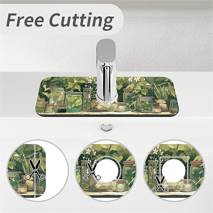 Kitchen Sink Splash Guard，Glass jars and bottles Faucet Mat Sink Gadgets-Super Absorbent Fast Drying Mat Drip Catcher for Kitchen, Bathroom,Sink Mat, Dish Drying Mat, Bathroom(15" X 5.5" )