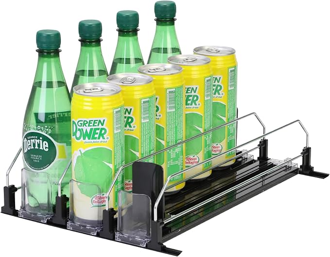 drink organizer for fridge，soda can organizer for Refrigerator,Automatic beverage dispensing saves refrigerator space; can hold 12-15 cans of beverages, 3-row pack.