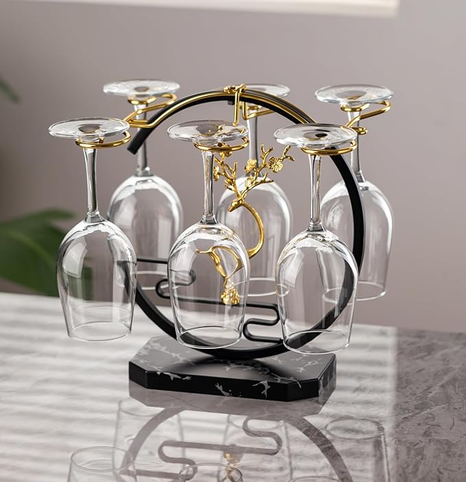 Homya Wine Rack - Under Cabinet Goblet Wine Bottle Holder Glass Storage Rack Metal Storage Rack for Easy Access and Storage of Wine Glasses Fortune Deer Edition 6 Glasses，High-end Wine Rack