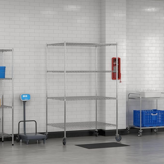 Commercial NSF Listed Chrome Mobile Wire Shelving Kit 36" x 48" x 80", with 4 Shelves Perfect for Warehouse, Walk-in Refrigerator, Freezer, Grocery Store, Restaurant, Dishroom