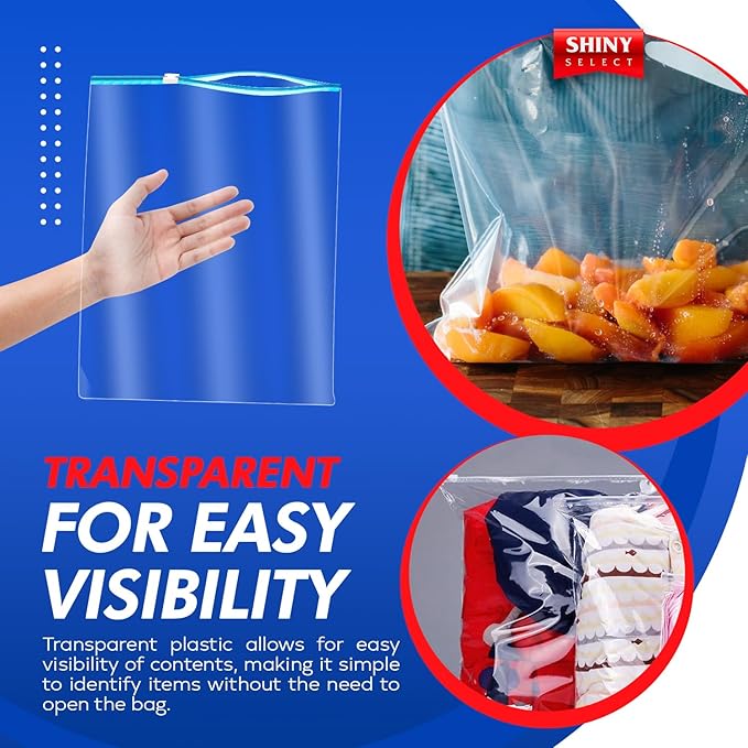 [ 100 ] X-Large 3.5 Gallon Big Freezer Food Storage Bags with Resealable Slider Closure, for Storage & Moving Organization 16" x 18" Clear (Slider)