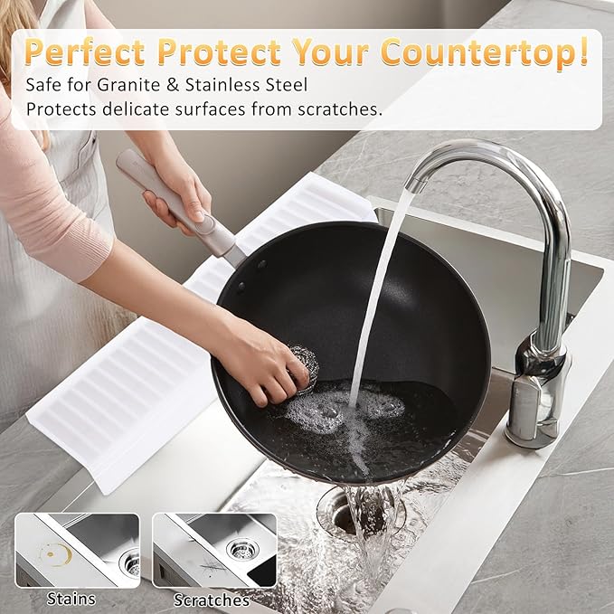 AyNirser Sink Edge Protector with Suction Cup 14“ 20” 30", Silicone Sink Splash Guard for Kitchen & Bathroom, Protect Countertop from Scratches, Stains, for Stainless Steel Granite Quartz-Clear