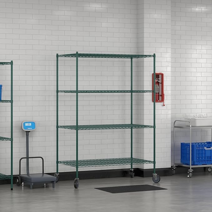 Commercial NSF Listed Green Epoxy Mobile Wire Shelving Kit 30" x 54" x 80", with 4 Shelves Perfect for Warehouse, Walk-in Refrigerator, Freezer, Grocery Store, Restaurant, Dishroom
