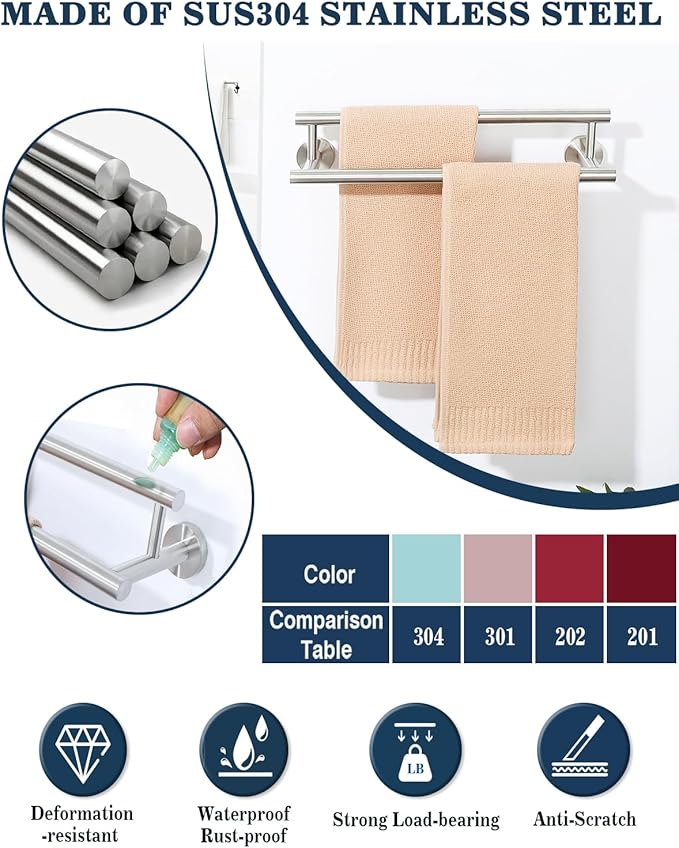 Alise Double Bath Towel Bars,12 Inch Towel Racks for Bathroom,SUS304 Stainless Steel Towel Holder,Towel Holder Wall Mount,Toilet Kitchen Towel Rod,Polished Chrome Towel Rail,GYT6902-300-C