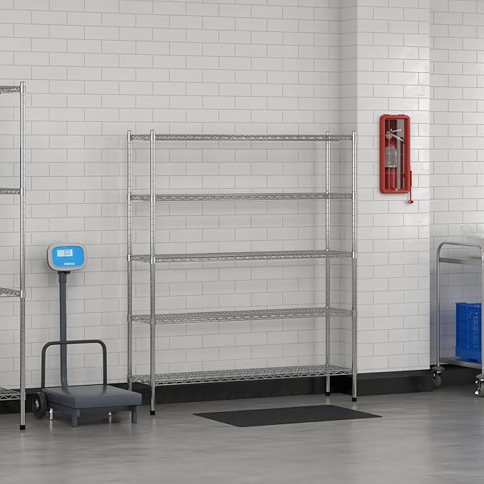 Commercial NSF Listed Chrome Stationary Wire Shelving Kit 14" x 54" x 64", with 5 Shelves Perfect for Warehouse, Walk-in Refrigerator, Freezer, Grocery Store, Restaurant, Dishroom