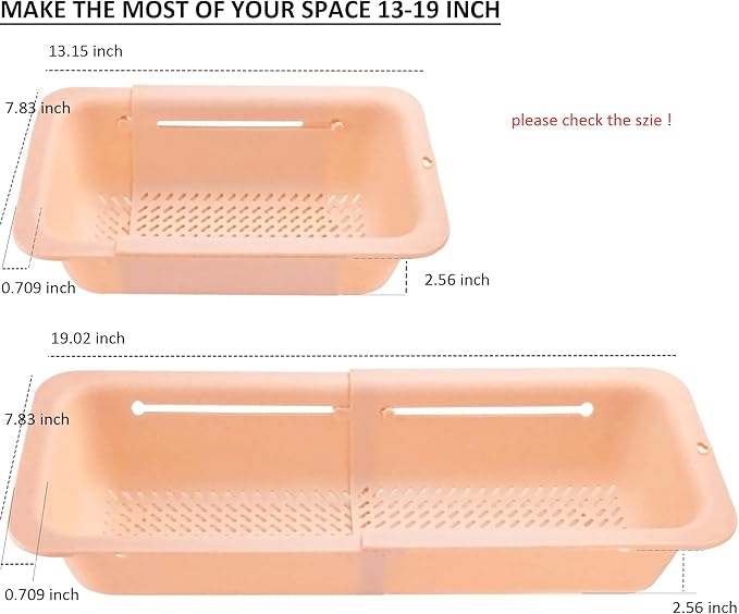 LASSHSWA Collapsible Colander and Strainer for Kitchen, Over the Sink Strainer Basket for Kitchen, Fruit Pasta Food Strainer Expandable Plastic Colander (Orange Pink)