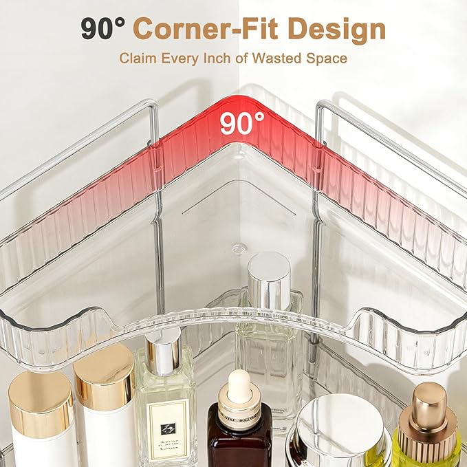 Corner Bathroom Counter Organizer, Vanity Organizer - Countertop Corner Shelf for Makeup Storage,Spice Racks for Kitchen Corner (Clear, 2-Tier)