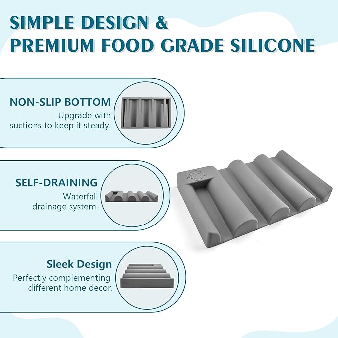 Silicone Soap Dish,Self Draining Soap Holder Perfect for Shower,Bathroom Sink,Kitchen Sink & Travel,Non-Slip Bar Soap Holder Extend Soap Life,Keep Soap Bars Dry Clean (Grey-2Pcs)