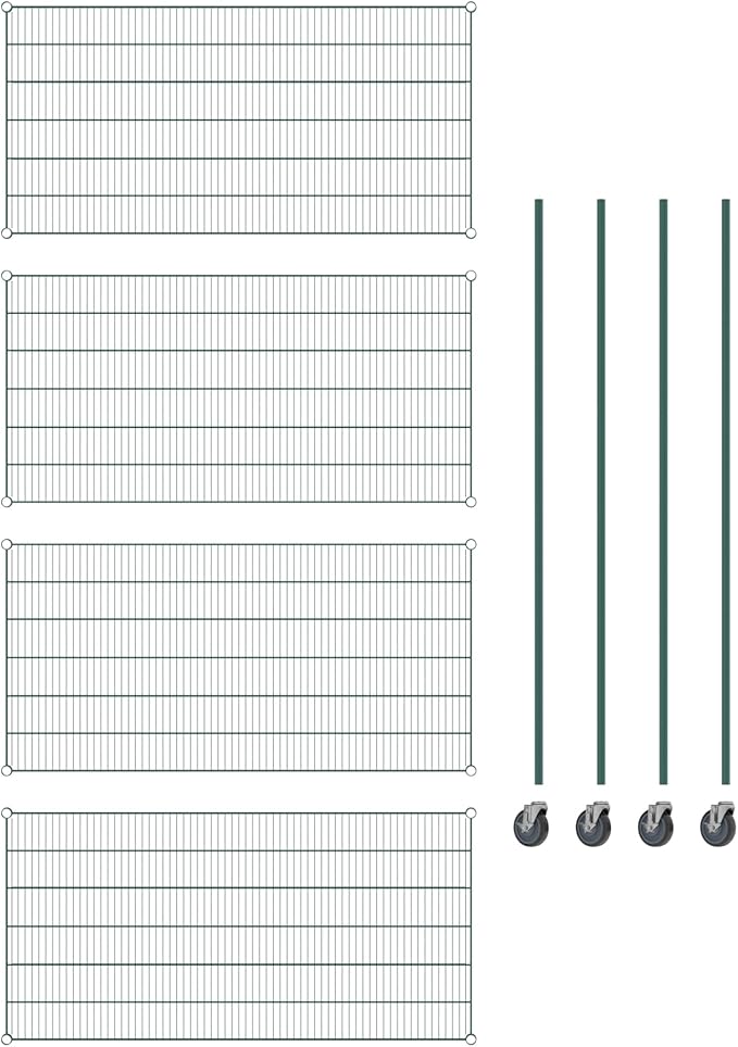 Commercial NSF Listed Green Epoxy Mobile Wire Shelving Kit 30" x 60" x 80", with 4 Shelves Perfect for Warehouse, Walk-in Refrigerator, Freezer, Grocery Store, Restaurant, Dishroom