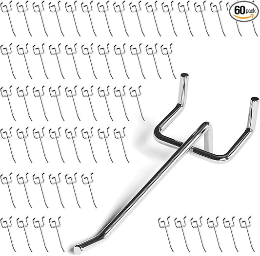 60 Pack 4 Inch Metal Pegboard Hooks, Fit 1/4 in and 1/8 in Peg Board Organizer Accessories, for Hanging Storage, Garages, Tool Sheds, Basements