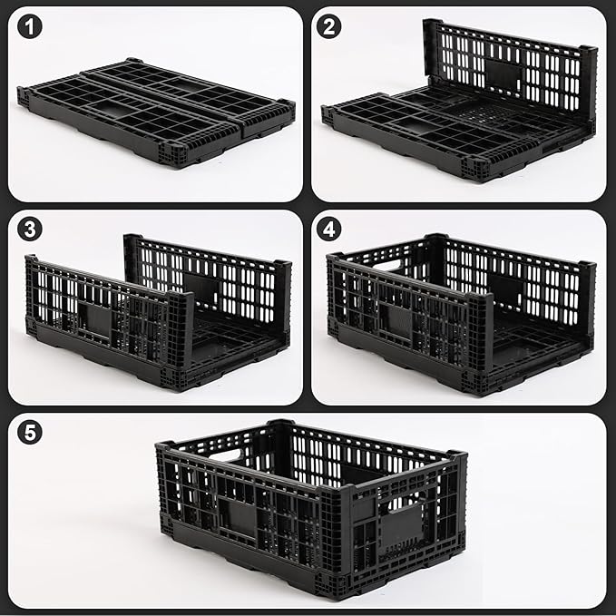 JGLDG Collapsible Storage Bin Container，52 Liter Transfer heavy duty plastic storage box , Versatile Storage Basket milk crates (2)