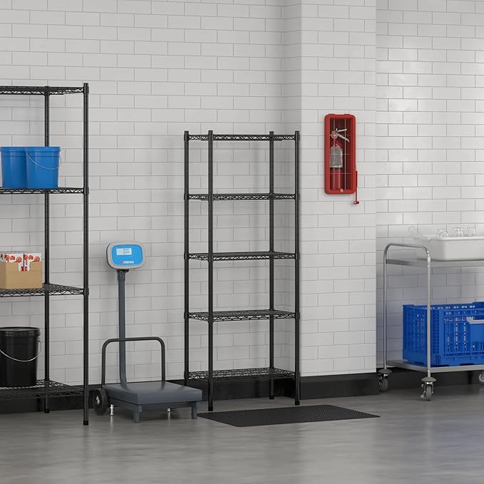 Commercial NSF Listed Black Epoxy Stationary Wire Shelving Kit 14" x 24" x 64", with 5 Shelves Perfect for Warehouse, Walk-in Refrigerator, Freezer, Grocery Store, Restaurant, Dishroom