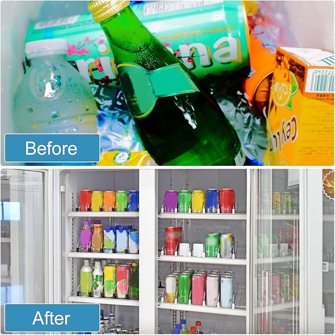 Drink Organizer for Fridge, 18.9x15.0x3.1in Soda Can Dispenser for Refrigerator, 5 Rows Adjustable Automatic Pusher Glide Drink Dispenser for Beer Beverages (Blue)