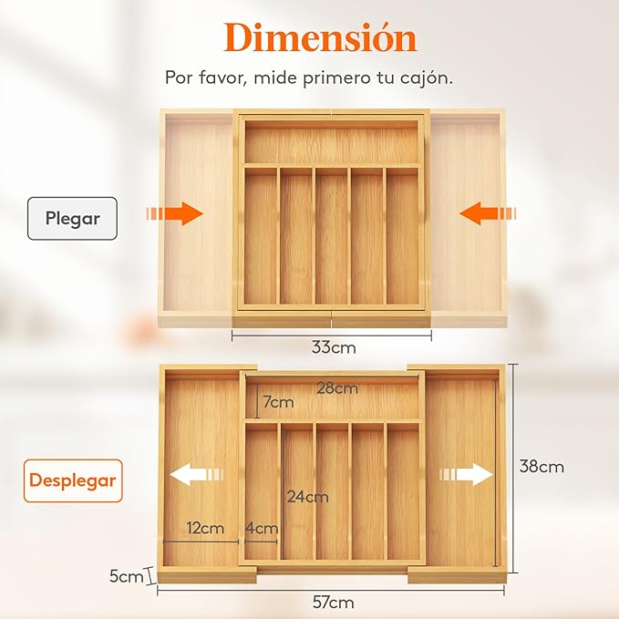 Lifewit Silverware Drawer Organizer, Expandable Utensil Tray for Kitchen, Bamboo Flatware and Cutlery Holder, Wood Adjustable Storage for Spoons Forks Knives, 13-22x15"/ 33 -56x38cm, Natural