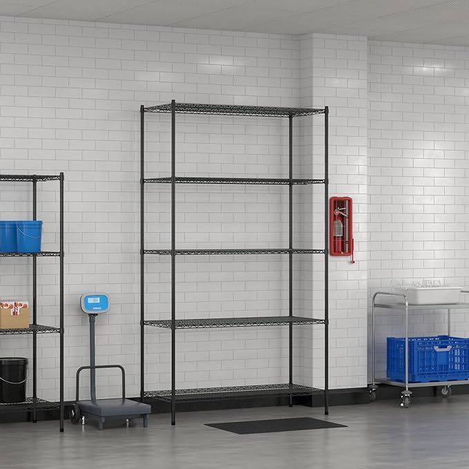 Commercial NSF Listed Black Epoxy Stationary Wire Shelving Kit 24" x 54" x 96", with 5 Shelves Perfect for Warehouse, Walk-in Refrigerator, Freezer, Grocery Store, Restaurant, Dishroom