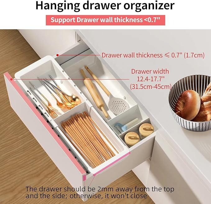 Plastic Drawers Organizer for Office Bathroom Bedroom Kitchen Desk - 1 Layers More White Storage Tray - Expandable 11.4-18.1 Inches
