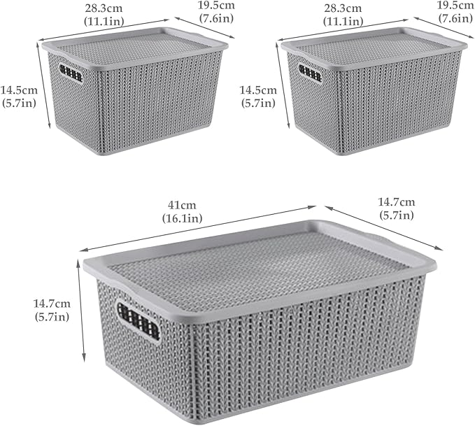 Onion and Potato Storage Bins,Stackable Plastic Pantry Bins with Lids,BPA-Free,Potatos and Onions Storage Baskets for Kitchen (Gray-3 Pack)