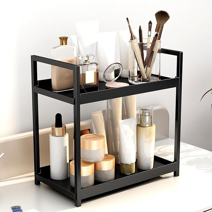 Bathroom Counter Organizer, Bathroom Organizers and Storage Countertop, 2 Tier Black Counter Shelf for Vanity Tables, Dresser, Makeup